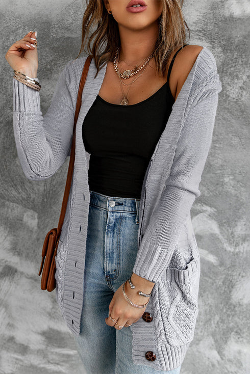 Front Pocket And Buttons Closure Cardigan